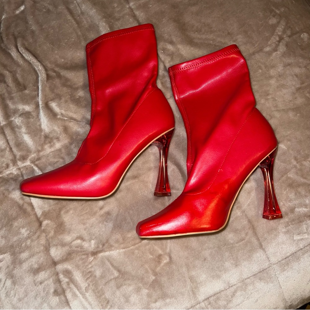 Funky red heeled boots